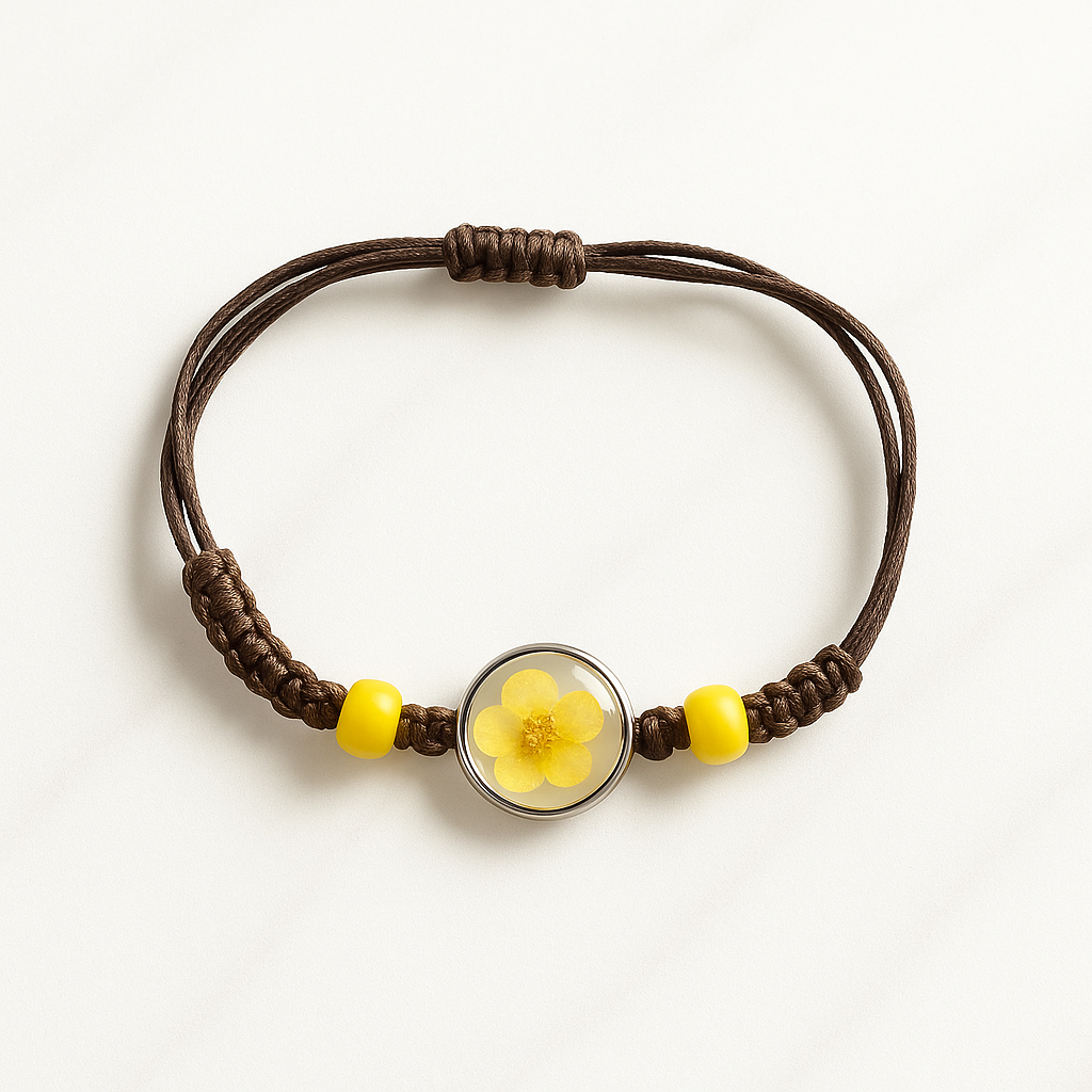 Bracciale artigianale con fiore giallo