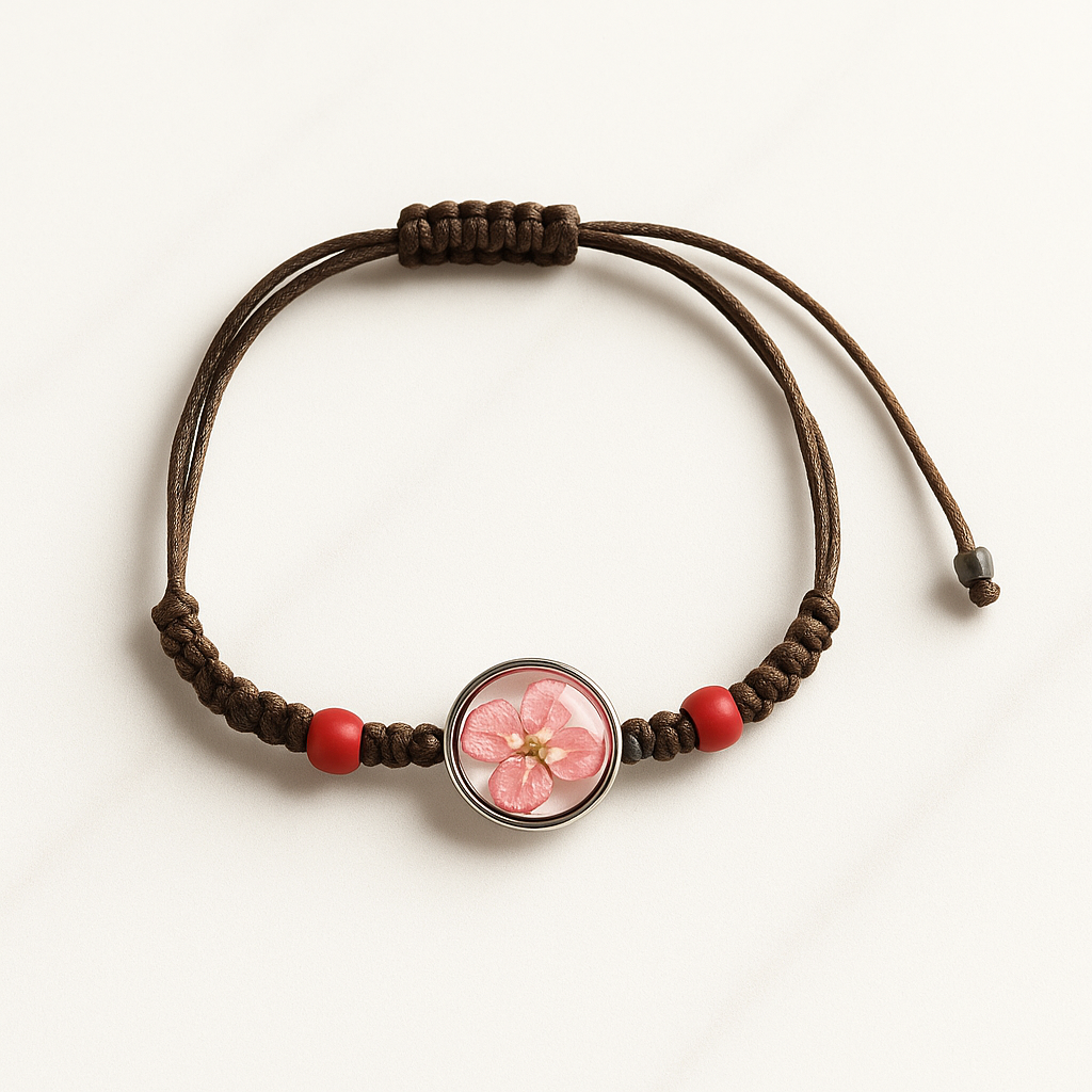 Bracciale artigianale con fiore rosso